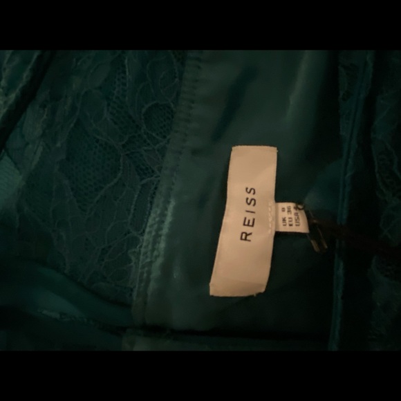 Deep green lace-detailed midi dress by Reiss - Picture 5 of 6